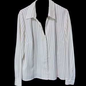 Classic Liz Baker XL 1X Plus Size 18 White Black Striped Button Down Blouse Top